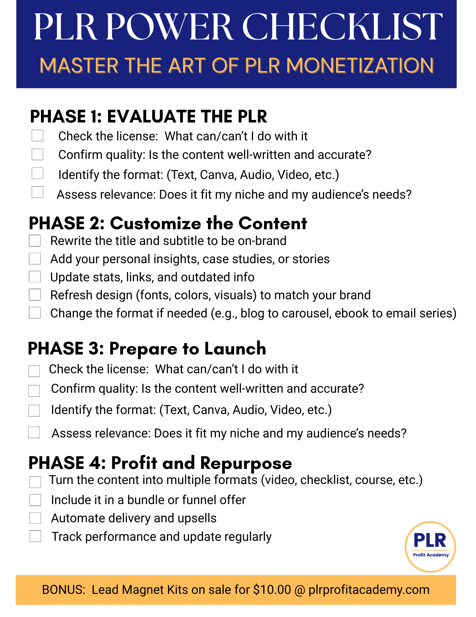 PLR POWER CHECKLIST PLR Power Checklist
