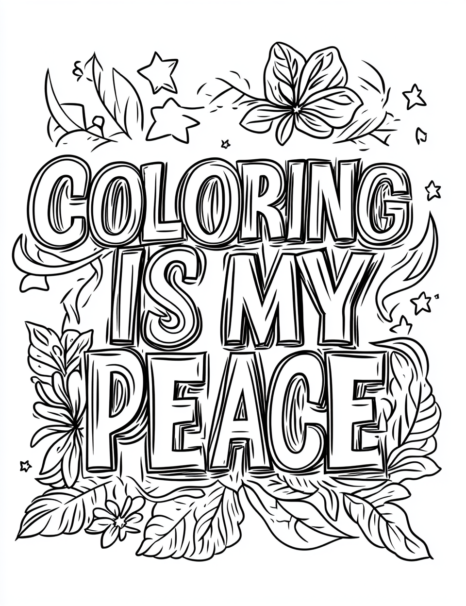 saran0001_Coloring_page_3d_script_letters_COLORING_IS_MY_PEAC_d796bc5d-e42d-46cf-aa1e-8a6fd69e811d_0 PLR Coloring Books